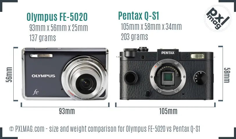 Olympus FE-5020 vs Pentax Q-S1 size comparison