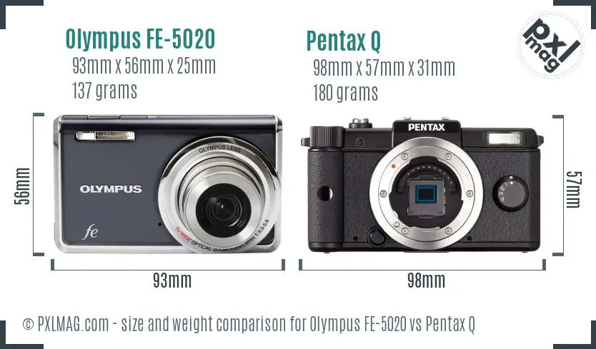 Olympus FE-5020 vs Pentax Q size comparison