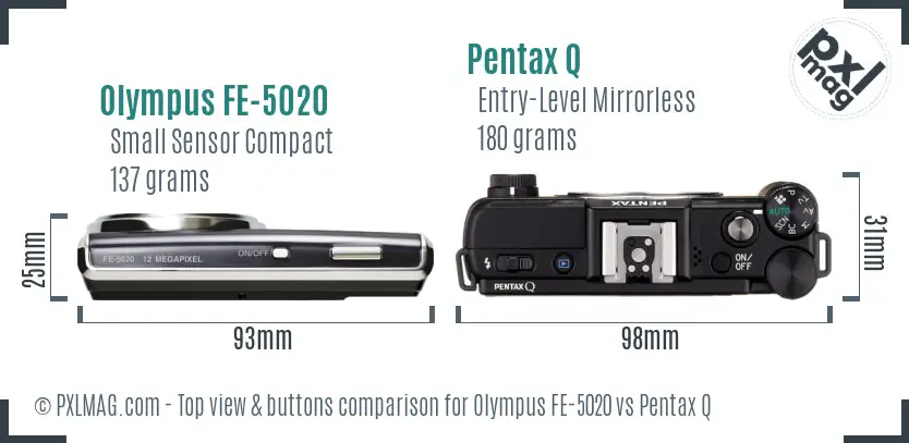 Olympus FE-5020 vs Pentax Q top view buttons comparison