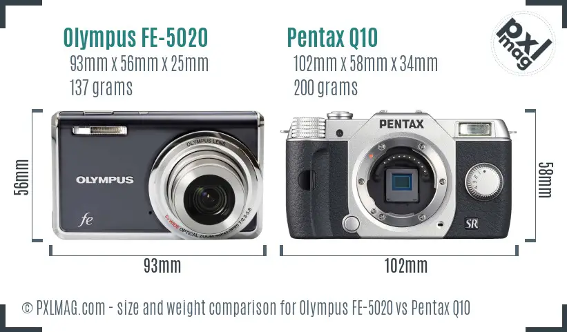 Olympus FE-5020 vs Pentax Q10 size comparison