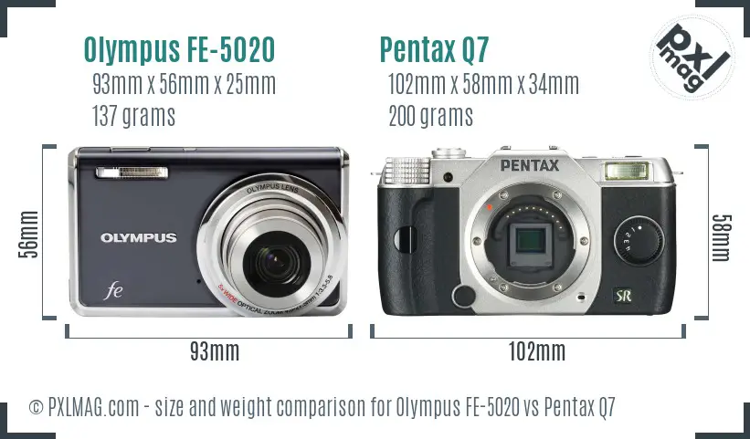 Olympus FE-5020 vs Pentax Q7 size comparison