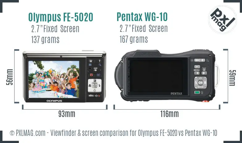 Olympus FE-5020 vs Pentax WG-10 Screen and Viewfinder comparison