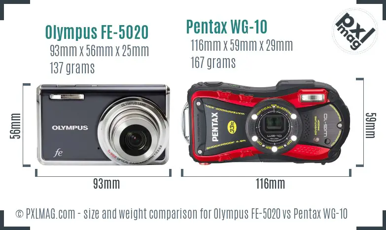 Olympus FE-5020 vs Pentax WG-10 size comparison