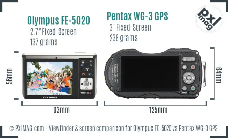 Olympus FE-5020 vs Pentax WG-3 GPS Screen and Viewfinder comparison