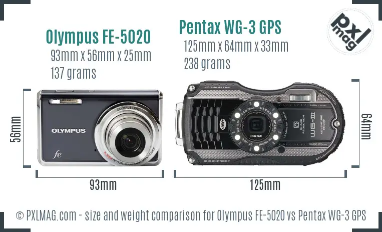 Olympus FE-5020 vs Pentax WG-3 GPS size comparison