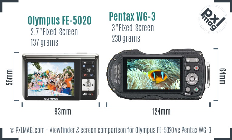 Olympus FE-5020 vs Pentax WG-3 Screen and Viewfinder comparison