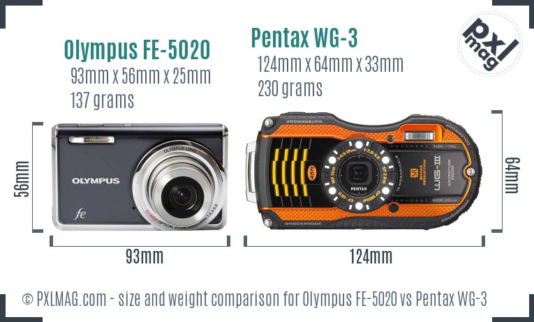Olympus FE-5020 vs Pentax WG-3 size comparison