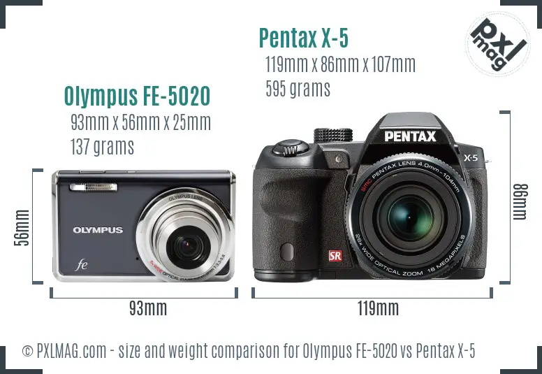 Olympus FE-5020 vs Pentax X-5 size comparison