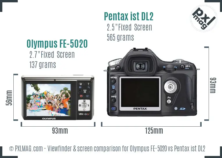 Olympus FE-5020 vs Pentax ist DL2 Screen and Viewfinder comparison