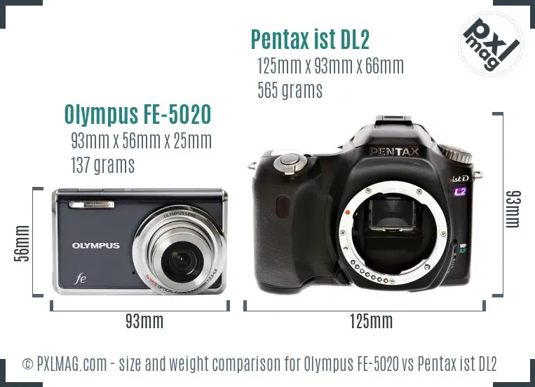 Olympus FE-5020 vs Pentax ist DL2 size comparison