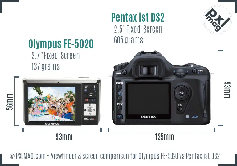 Olympus FE-5020 vs Pentax ist DS2 Screen and Viewfinder comparison