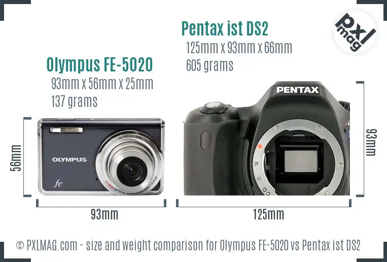 Olympus FE-5020 vs Pentax ist DS2 size comparison