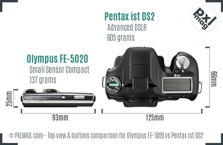 Olympus FE-5020 vs Pentax ist DS2 top view buttons comparison