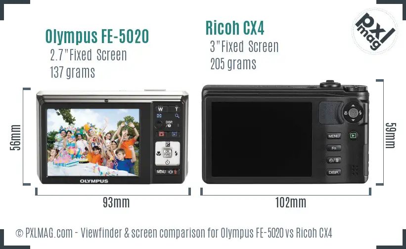 Olympus FE-5020 vs Ricoh CX4 Screen and Viewfinder comparison