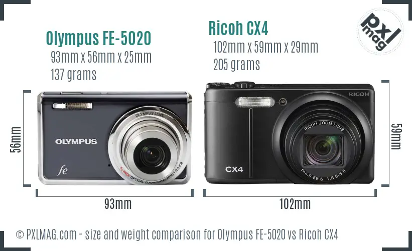 Olympus FE-5020 vs Ricoh CX4 size comparison