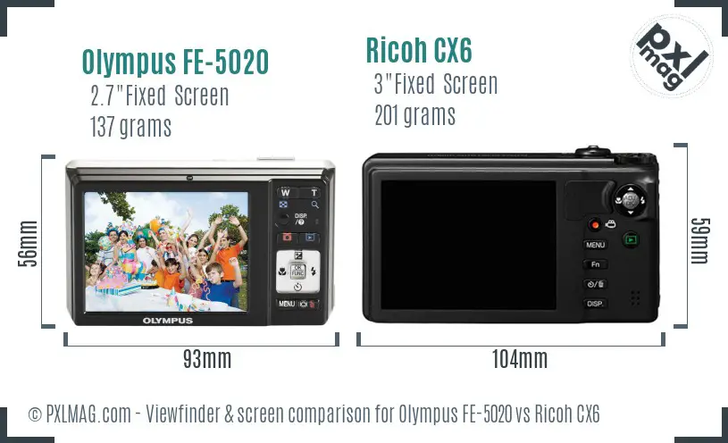 Olympus FE-5020 vs Ricoh CX6 Screen and Viewfinder comparison