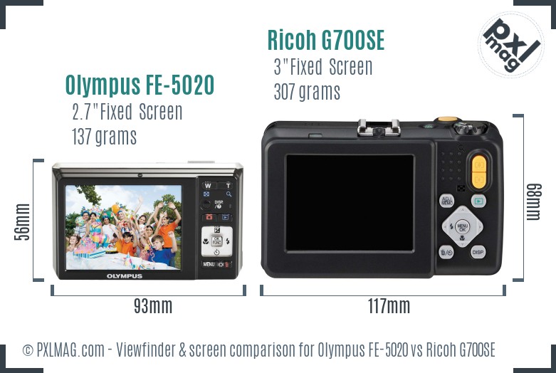 Olympus FE-5020 vs Ricoh G700SE Screen and Viewfinder comparison