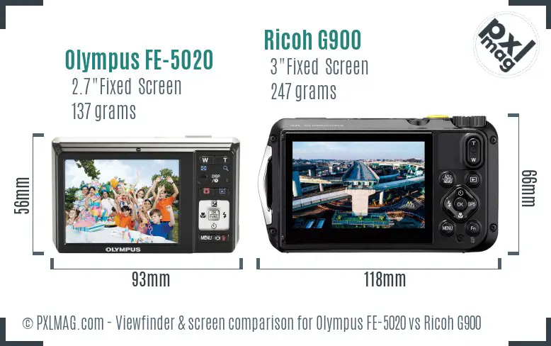 Olympus FE-5020 vs Ricoh G900 Screen and Viewfinder comparison
