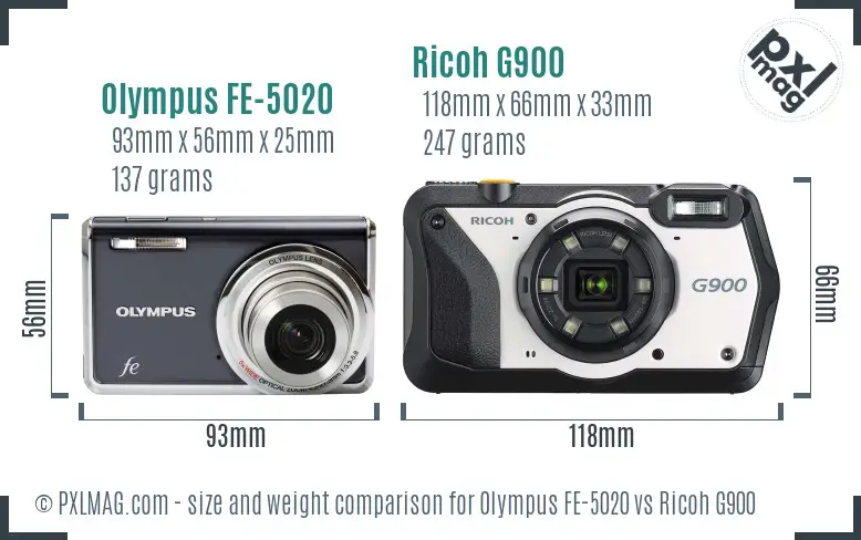 Olympus FE-5020 vs Ricoh G900 size comparison