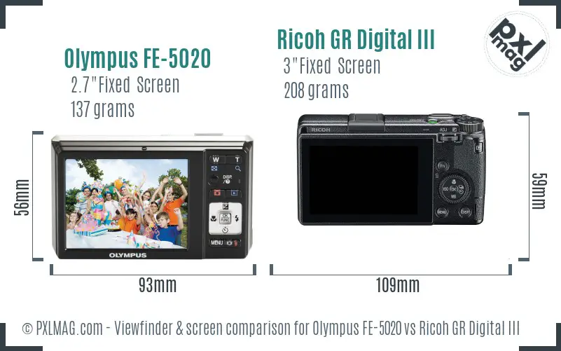 Olympus FE-5020 vs Ricoh GR Digital III Screen and Viewfinder comparison