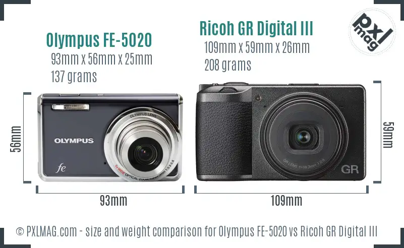 Olympus FE-5020 vs Ricoh GR Digital III size comparison