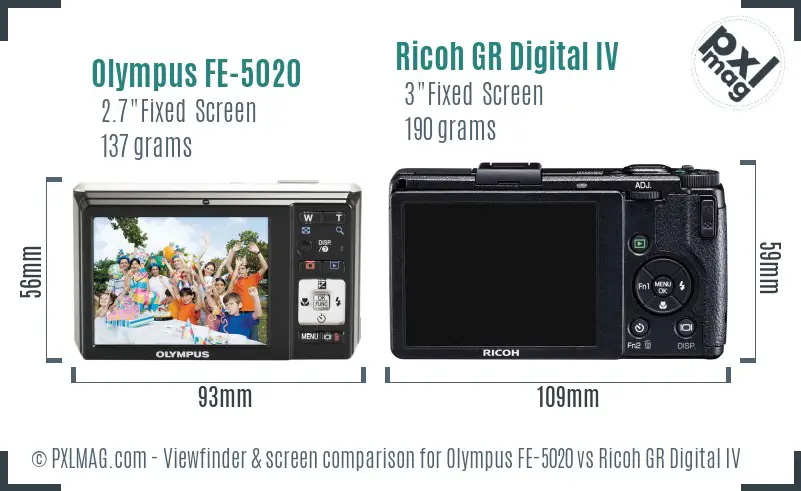 Olympus FE-5020 vs Ricoh GR Digital IV Screen and Viewfinder comparison