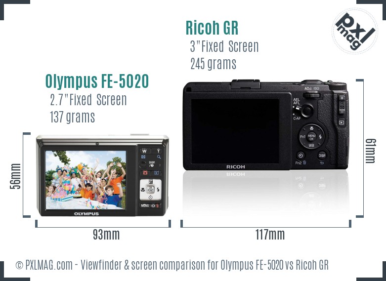 Olympus FE-5020 vs Ricoh GR Screen and Viewfinder comparison