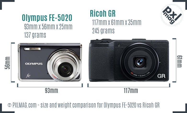 Olympus FE-5020 vs Ricoh GR size comparison