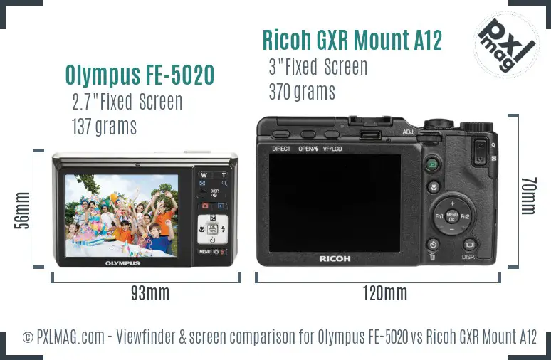 Olympus FE-5020 vs Ricoh GXR Mount A12 Screen and Viewfinder comparison