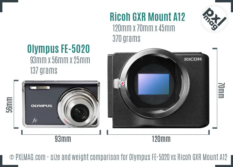 Olympus FE-5020 vs Ricoh GXR Mount A12 size comparison