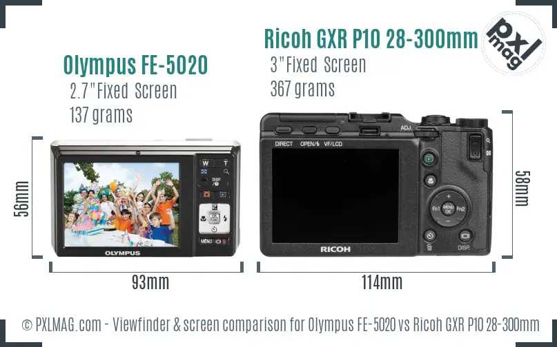 Olympus FE-5020 vs Ricoh GXR P10 28-300mm F3.5-5.6 VC Screen and Viewfinder comparison