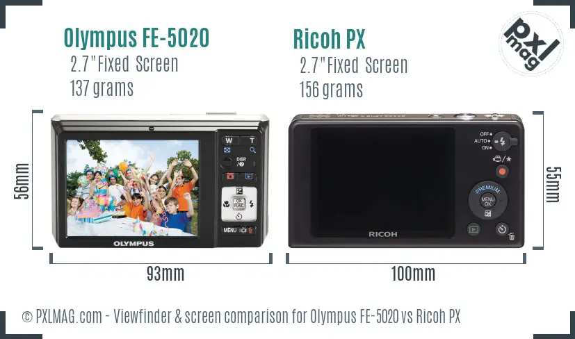 Olympus FE-5020 vs Ricoh PX Screen and Viewfinder comparison Olympus FE-5020 vs Ricoh PX Screen and Viewfinder comparison