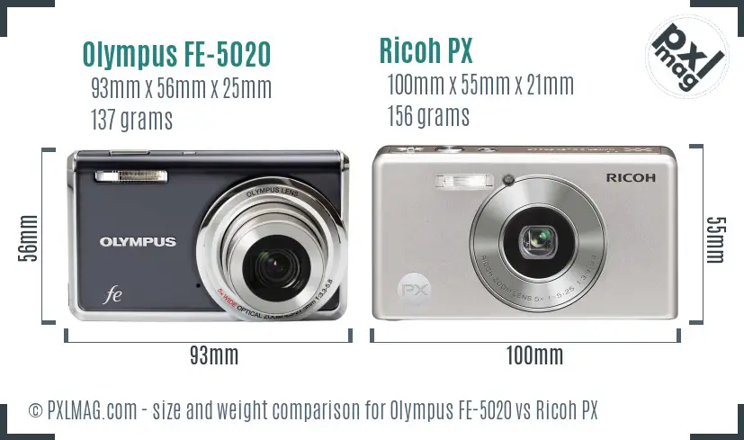 Olympus FE-5020 vs Ricoh PX size comparison Olympus FE-5020 vs Ricoh PX size comparison