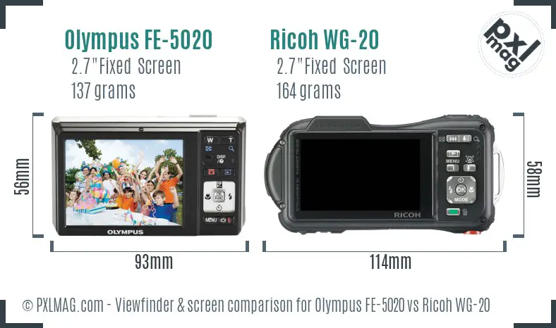Olympus FE-5020 vs Ricoh WG-20 Screen and Viewfinder comparison Olympus FE-5020 vs Ricoh WG-20 Screen and Viewfinder comparison
