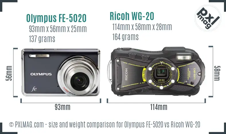 Olympus FE-5020 vs Ricoh WG-20 size comparison Olympus FE-5020 vs Ricoh WG-20 size comparison