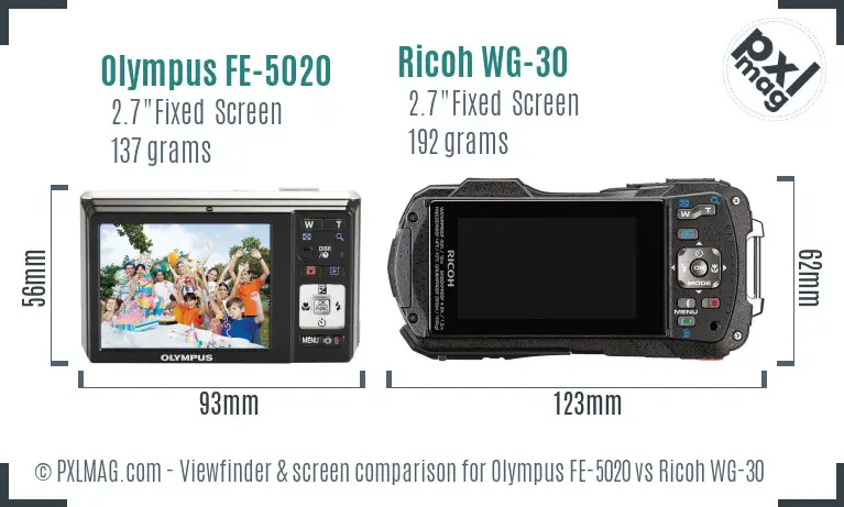 Olympus FE-5020 vs Ricoh WG-30 Screen and Viewfinder comparison