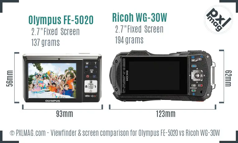 Olympus FE-5020 vs Ricoh WG-30W Screen and Viewfinder comparison Olympus FE-5020 vs Ricoh WG-30W Screen and Viewfinder comparison