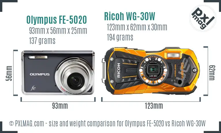 Olympus FE-5020 vs Ricoh WG-30W size comparison Olympus FE-5020 vs Ricoh WG-30W size comparison