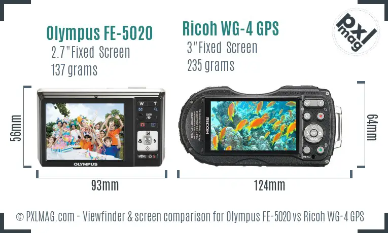 Olympus FE-5020 vs Ricoh WG-4 GPS Screen and Viewfinder comparison