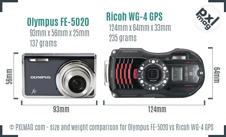 Olympus FE-5020 vs Ricoh WG-4 GPS size comparison