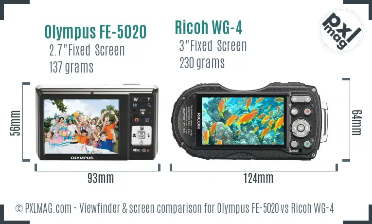 Olympus FE-5020 vs Ricoh WG-4 Screen and Viewfinder comparison