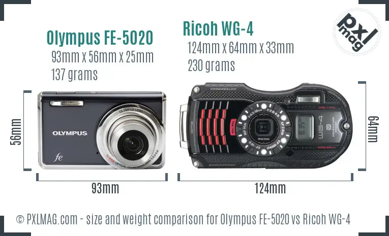 Olympus FE-5020 vs Ricoh WG-4 size comparison