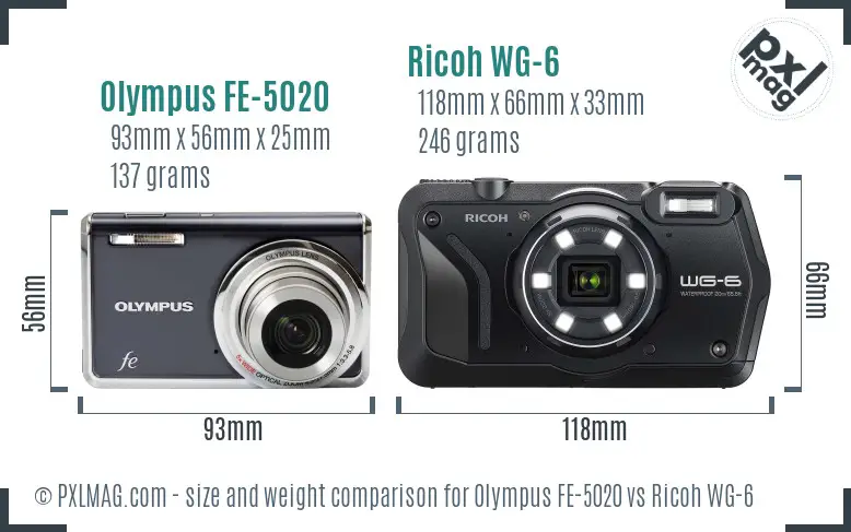 Olympus FE-5020 vs Ricoh WG-6 size comparison