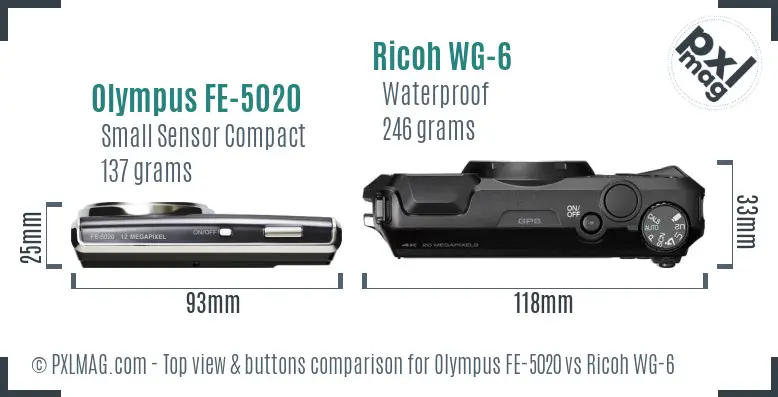 Olympus FE-5020 vs Ricoh WG-6 top view buttons comparison