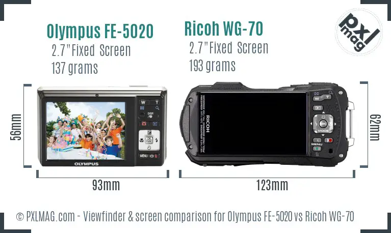 Olympus FE-5020 vs Ricoh WG-70 Screen and Viewfinder comparison