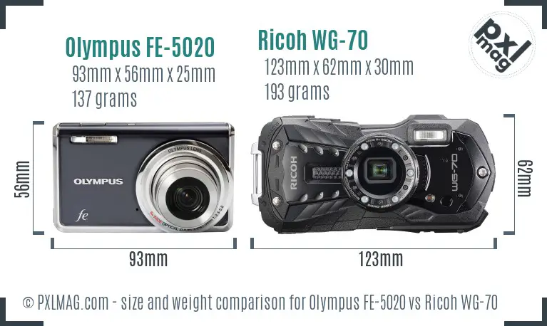 Olympus FE-5020 vs Ricoh WG-70 size comparison