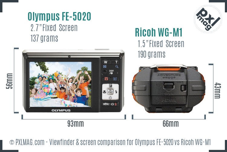 Olympus FE-5020 vs Ricoh WG-M1 Screen and Viewfinder comparison