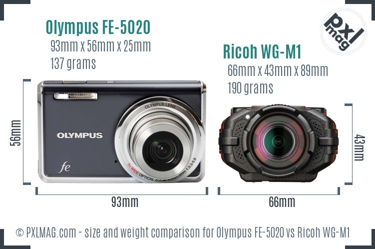 Olympus FE-5020 vs Ricoh WG-M1 size comparison Olympus FE-5020 vs Ricoh WG-M1 size comparison