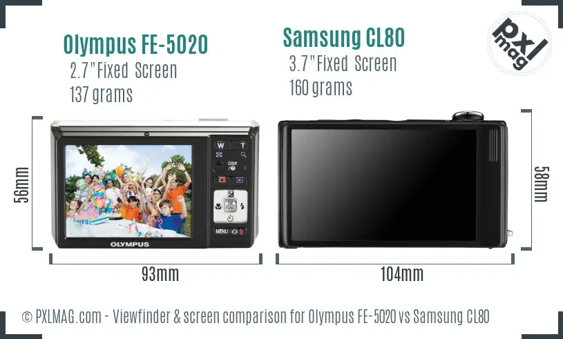 Olympus FE-5020 vs Samsung CL80 Screen and Viewfinder comparison