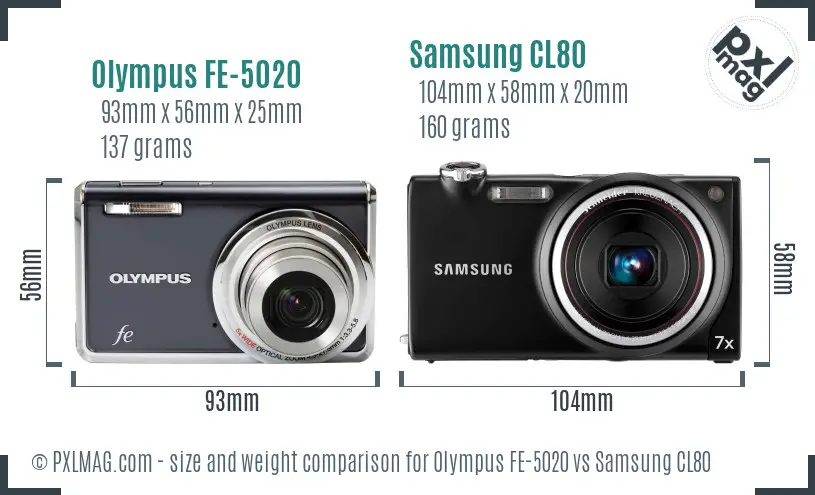 Olympus FE-5020 vs Samsung CL80 size comparison